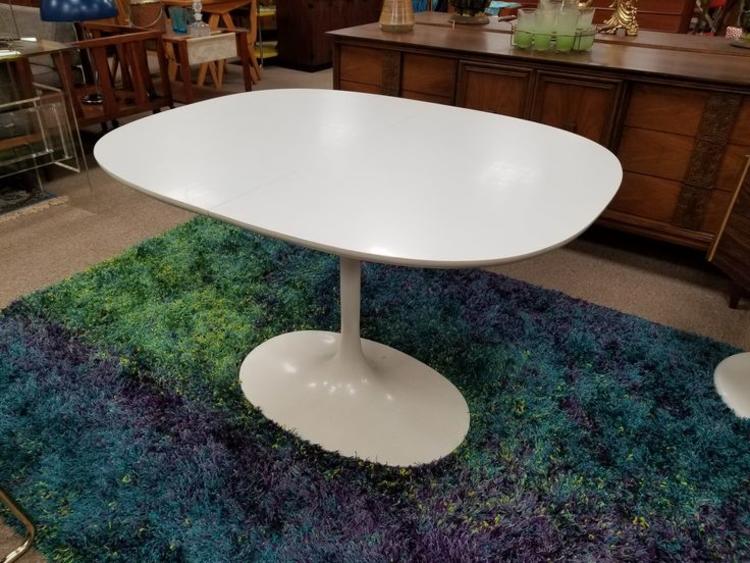 Mid-Century Modern oval tulip dining table with one extension