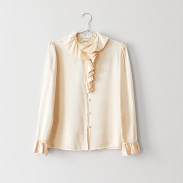 vintage silk poet blouse, charmeuse ruffle collar shirt, size S 
