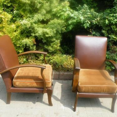 Art Deco Armchairs Pair of Club Cocktail Chairs. 1920s Vintage Antique Halabala 