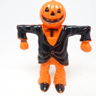Vintage 1950's Halloween Candy Container, Scarecrow Man with Jack-o-lantern Head 
