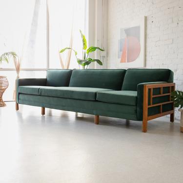 Vintage Evergreen Velvet Sofa with Wood Frame