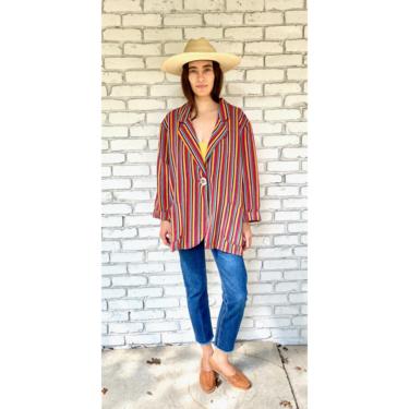 Rainbow Woven Jacket // vintage woven dress blouse boho hippie cotton oversize blazer hippy ethnic 70s 80s Mexican // O/S 