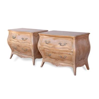 French Style Carved Bombe Commodes Chests by Henredon, a Pair 