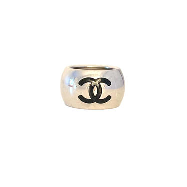 Chanel Silver Logo Heart Ring