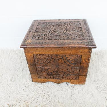 Hand Crafted Vintage Hand Carved Wood Trunk 