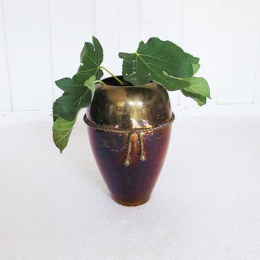 Vintage Large Brass Vase with Rope Detailing - Made in India 