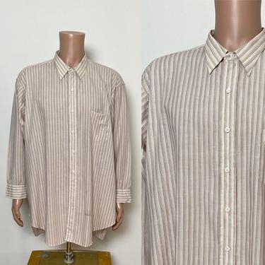 Vintage 1940s Men's Shirt 40s Striped Cotton Shirt Size XL Extra Large 