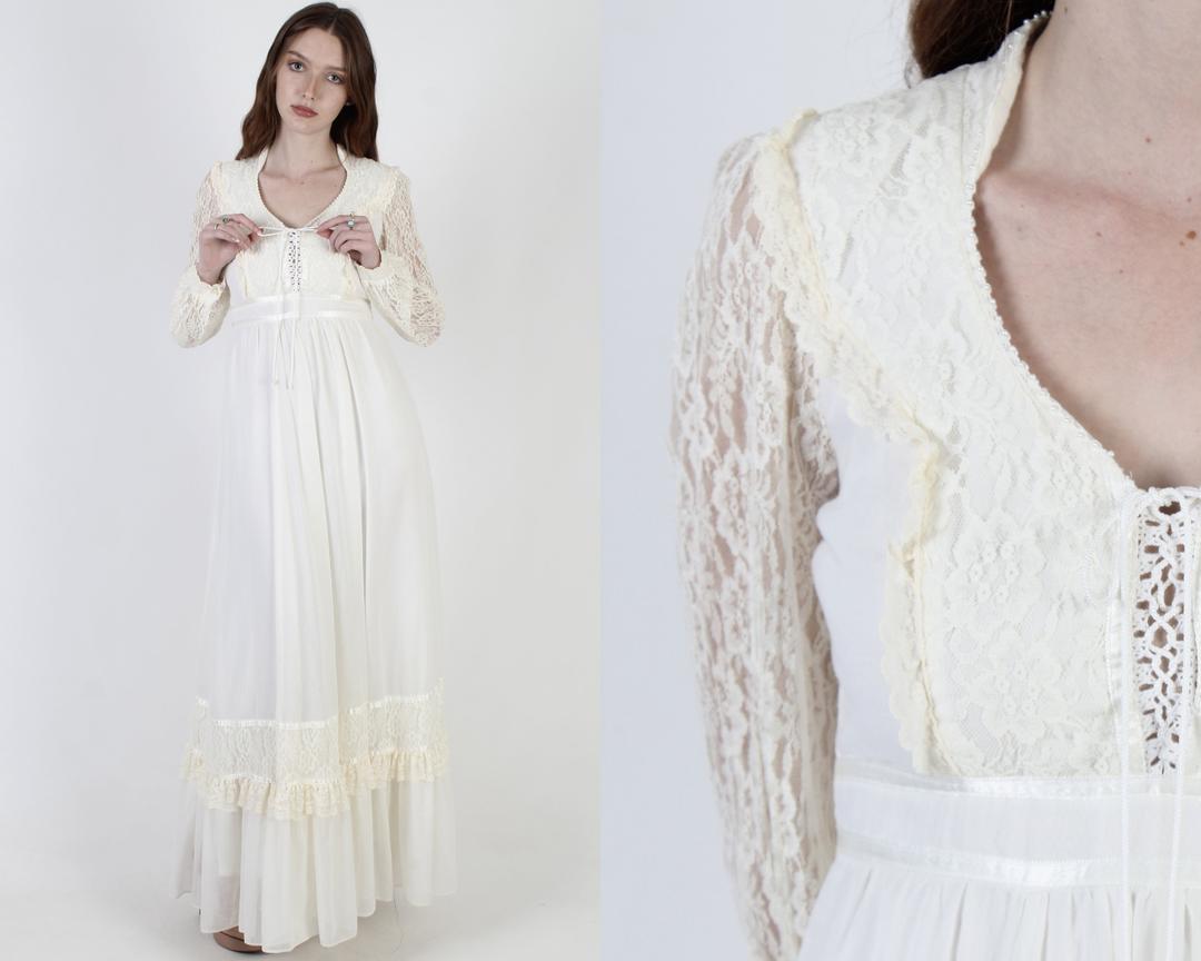 Ivory Gunne Sax Bridal Maxi Dress / Vintage 70s Jessica MClintock ...