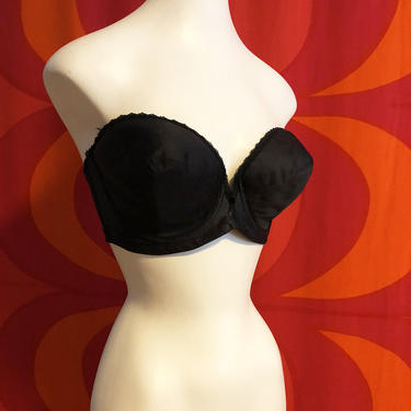36D Vintage Push Up Bra Black Strapless Rockabilly 1950 | Ellie Mayhem