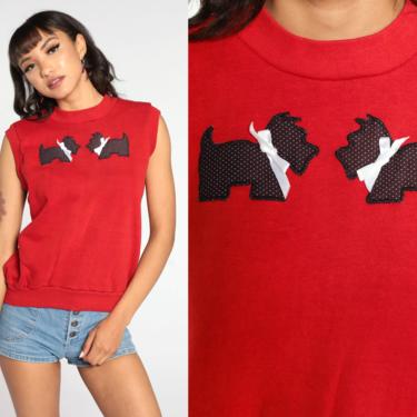 Scottie Dog Tank Top Puppy Shirt 80s Animal Shirt Sleeveless Sweatshirt Graphic Retro Tshirt Hipster 1980s Rd Small 