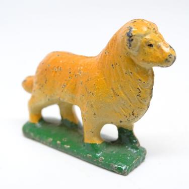 Vintage Collie Dog Painted Lead Toy, Antique Retro Play Farm Animal 