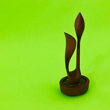 Mid Century Modern Abstract Fleur &quot;First Blossom&quot; Sculpture in Teak and Marble Signed L. R. Oliver 