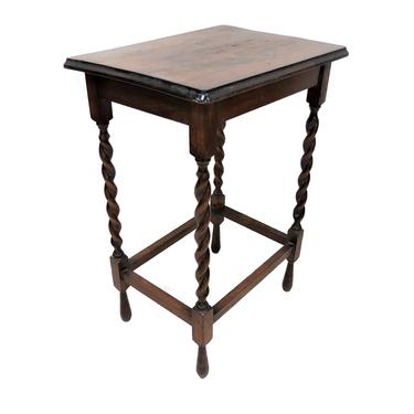 Wooden Side Table | Antique English Oak Barley Twist Accent Table 