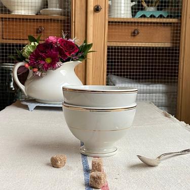 Beautiful set of 2 pure white bi rage French cafe au lait bowl with gold trimmings-PWB 