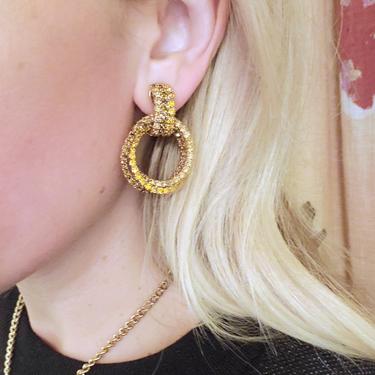 Designer KJL Gold Rhinestone Circle Earrings