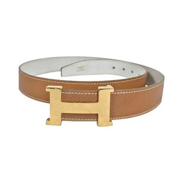 Hermes Gold Constance H Buckle and Tan Cream Belt Vintage 1970s