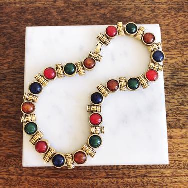 Vintage Egyptian Revival Brass Beaded Necklace 