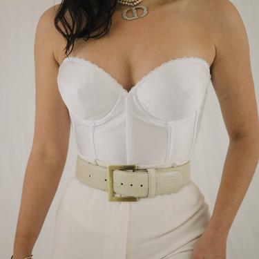 Vintage 50s Bustier White Embroidered Strapless Plunging Bustier Bra Vintage  Bustier White 
