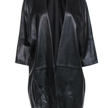 Vince - Black Smooth Leather Kimono-Style Longline Jacket Sz S