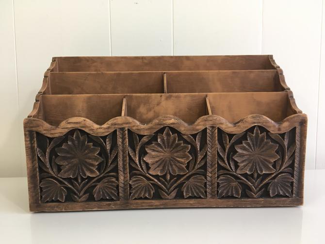 Vintage Lerner Desk Organizer Letter Holder Faux Bois Dark Brown