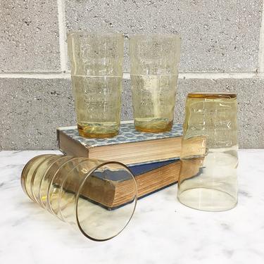 Vintage Drinking Glasses Retro 1970s Mid Century Modern + Honey Amber + Clear Glass + Set of 4 Matching + Tumblers + Kitchen and Home Decor 