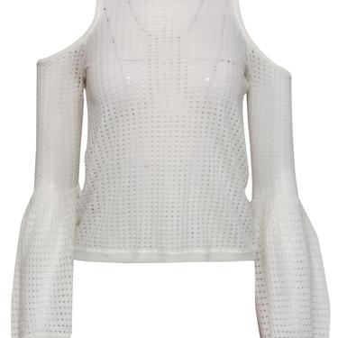 BCBG Max Azria - White Open Knit Bell Sleeve Cold Shoulder "Lucia" Top Sz XS