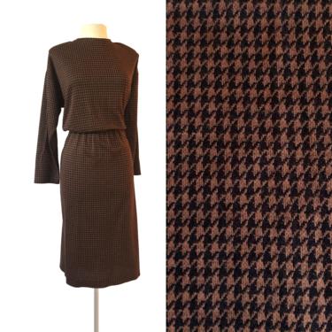 Vintage 80s brown & black houndstooth dress by Impromptu 