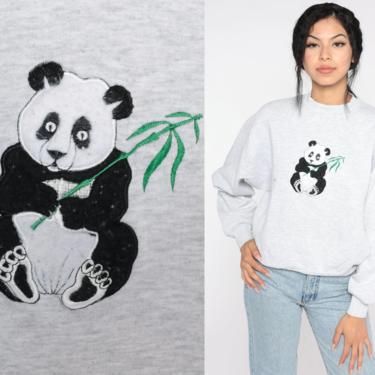 Panda Sweatshirt 80s Jerzees Sweatshirt Animal Print Jumper Bear Sweatshirt 1980s Graphic Sweater Vintage Kawaii Retro Grey Small 