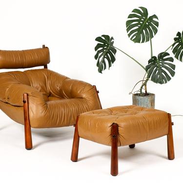 Mid Century Brazilian Modernist Lounge Chair + Ottoman — Percival Lafer — Model MP-81 — Leather + Rosewood — Rare Model 