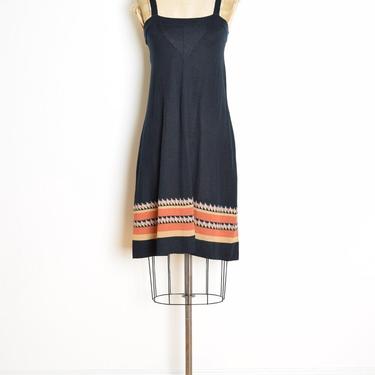 vintage 70s sun dress black knit southwest print hem hippie boho hippy XS clothing 