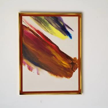 1970s Abstract Expressionist Acrylic Painting by Ted R. Lownik, Framed. 