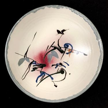 Large Gerald Newcomb Painted Abstract Studio Pottery Centerpiece Bowl 14”D 