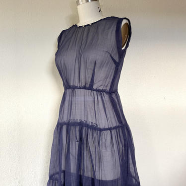 1940s Navy blue sheer nylon dress 