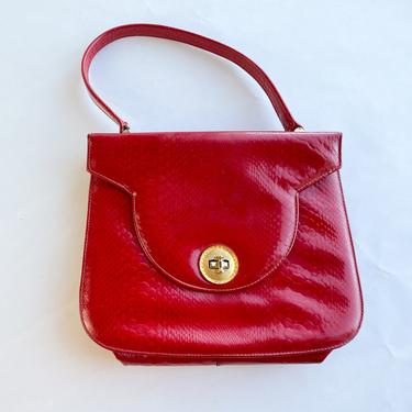 1950s Red Leather Handbag | 50s Red Faux Leather Purse 