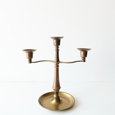 Vintage Solid Brass Three-Arm Graduated Candelabra / Taper Candlestick Holder Made In Italy 
