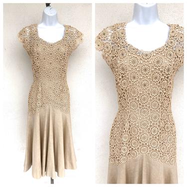 Vintage VTG 1950s 50s Suzy Perette Designer Cream Rhinestone Embroidered Dress 
