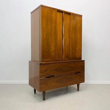 mid century modern walnut tall gentleman's chest dresser by American of Martinsville 