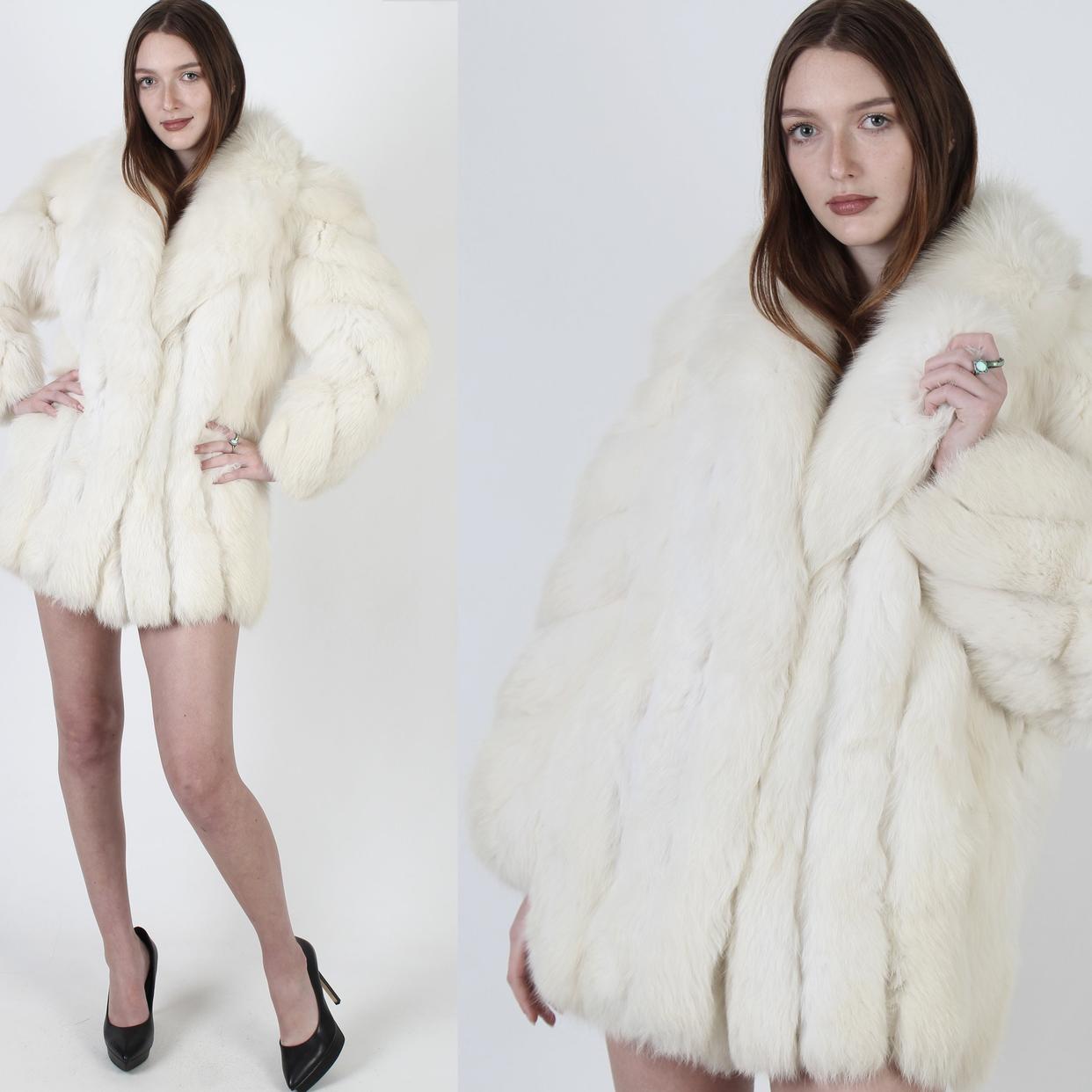 Plush White Fox Fur Jacket / Womens Arctic Apres | American