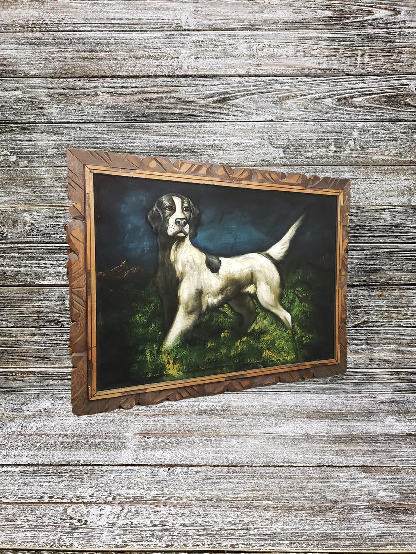 Vintage black velvet top dog painting