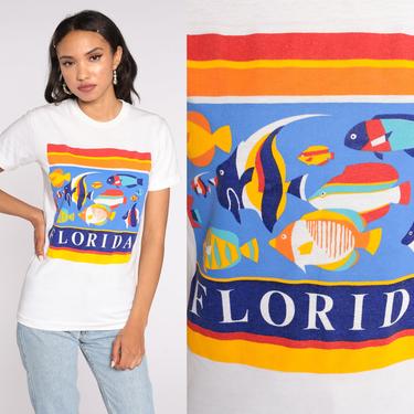 80s Florida Tshirt Tropical Fish Shirt Graphic T Shirt Vintage Under The Sea Beach Print 1980s T Shirt Extra Small xs 