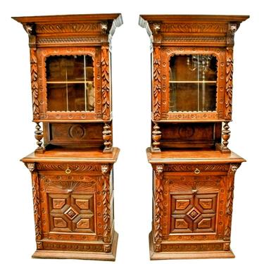 Antique Cupboards, French Matched Pair, Carved Wood, 92 1/2 H., Set of 2, 1800s!
