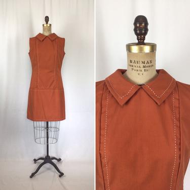 Vintage 60s dress | Vintage pumpkin orange mod dress | 1960s saffron top stitch shift mini dress 