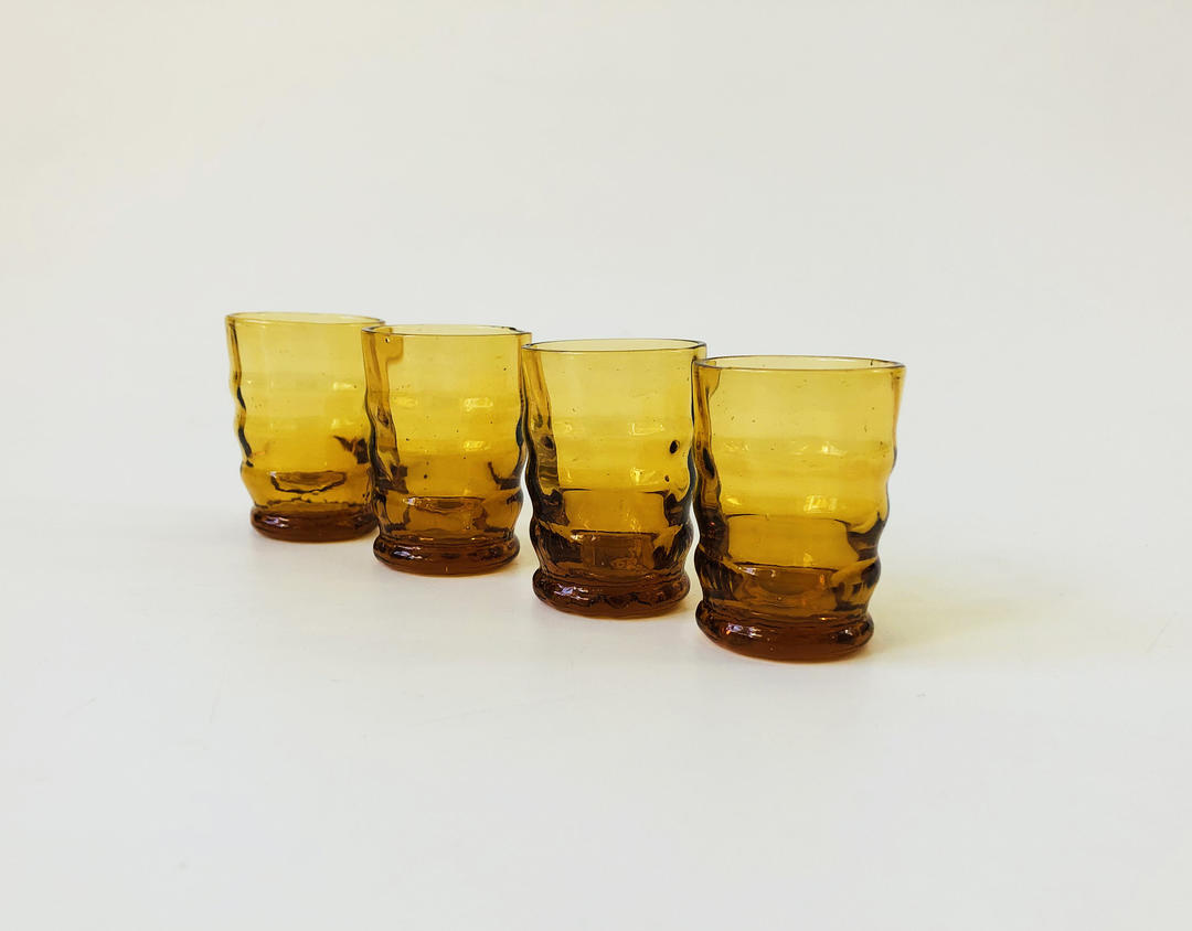 Vintage Amber Shot Glasses / Set of 4 Sergeant Sailor Vallejo, CA