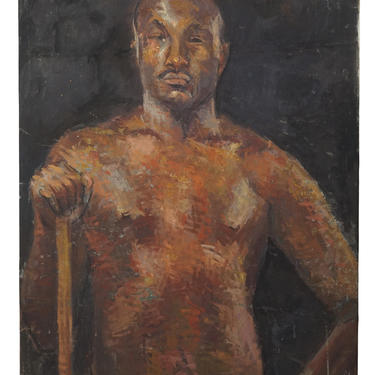 1953 Oil Nude Painting Signed F. Campanella Vintage Art Black Man 