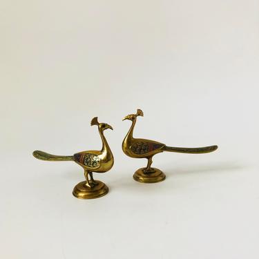 Pair of Vintage Brass Peacocks 