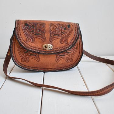 Brown 1970s Hand Tooled Leather Purse 