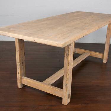Country Reclaimed Rustic Pine Wood Farmhouse Trestle Dining Table ...