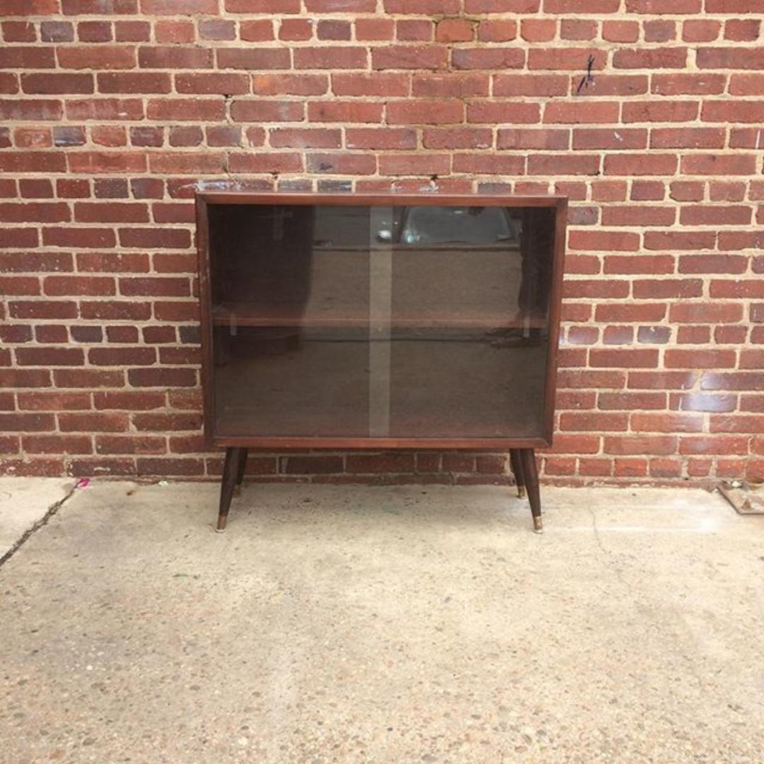 Small Mid Century Modern Glass Front Storage Cabinet Book Shelf