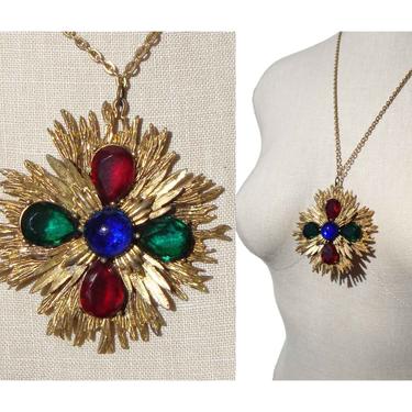 Vintage Maltese Cross Pendant Necklace Jewel Tone Ren Faire 
