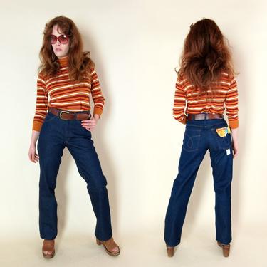 Deadstock Saddle King High Waist Jeans // Vintage Raw Denim Mom Jeans 60s 70s Retro Indigo Bootcut Western Cowgirl New Old Stock NOS Disco 